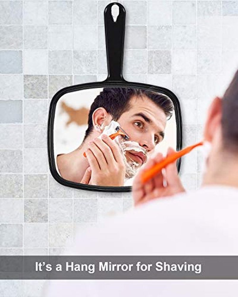 PROTECLE Large Hand Mirror, Salon Barber Hairdressing Handheld Mirror with Handle (Square Black 10.3"x7.4")