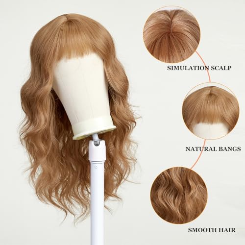 Esmee Strawberry Blonde Long Wavy Wig with Bangs for Women Natural Synthetic Hair Heat Resistant Wigs for Daily Party Cosplay Wear 22 Inches