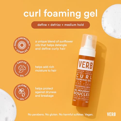 VERB Curl Foaming Gel – Frizz Control Mousse for Curl Definition – Curl Enhancing Hair Product for Medium Hold – Locking Gel for Waves, Soft Curls and Coils, 6.7 fl oz