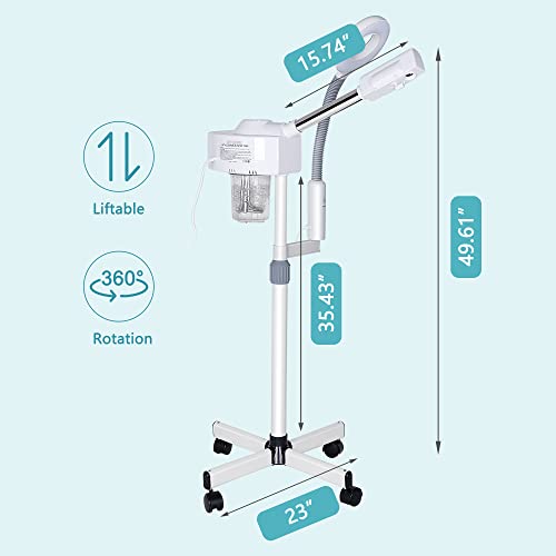Nova Microdermabrasion 2 in 1 Facial Steamer Pro Ionic Ozone Facial Steamer on Wheels with 5X Magnifying Lamp Hot Mist Function for Salon Spa Home Beauty Equipment