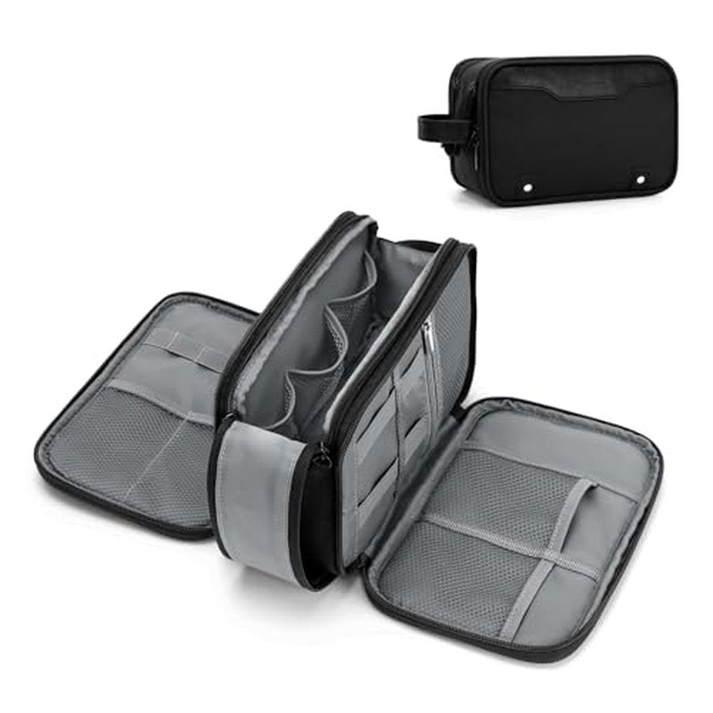 Wedama Toiletry Bag for Men, Medium Hanging Travel Toiletry Bag, Extra Electronic Organizer Bag Waterproof Travel Bag for Toiletries, PU Handle Travel Bag for Travel Trips Swim Camping, Black