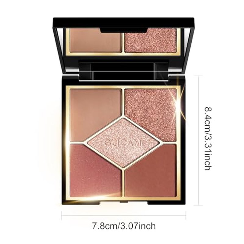 KYDA 5 Colors Eyeshadow Palette, Ultra-rich Matte Brick Red Shades, Shimmer Cameo Brown Eyeshadow, Glitter Champagne Gold Eyeshadow, Blendable High Pigment Warm Medium Nude Eyes Makeup, Sunset Red