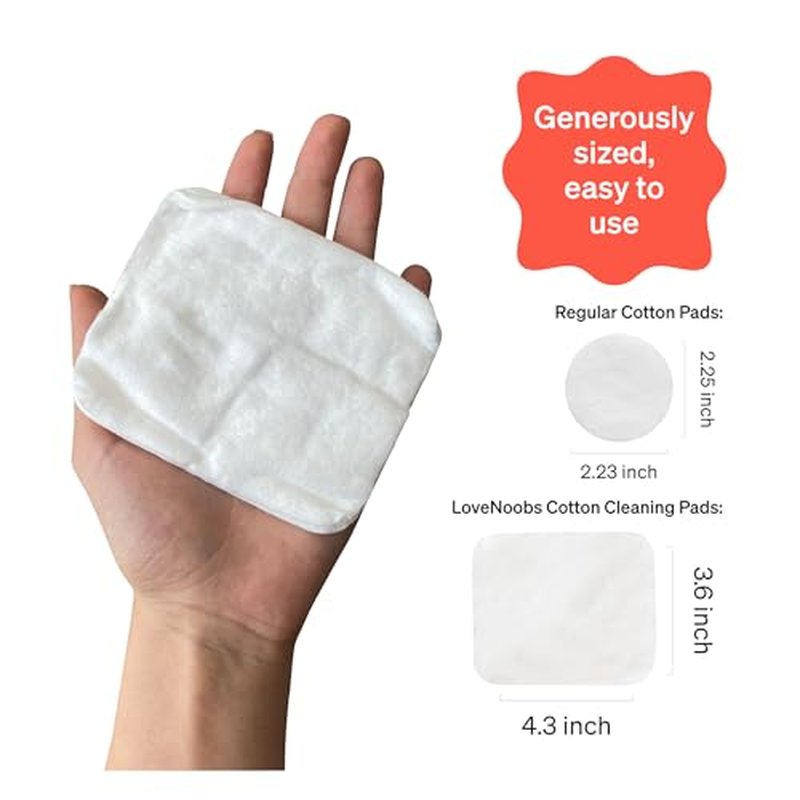 Love Noobs Baby Cotton Pads for Diaper Change, 60 Count, Ultra Soft 100% Organic Extra Large Cotton Pads for Baby Sensitive Skin, Lint-Free Premium Jumbo Size Cotton Pads, 100% Cotton Squares