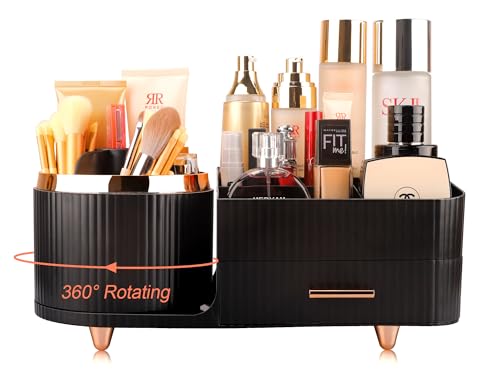 Molutsody Makeup Organizer for Vanity, Cosmetic Display Case with Drawers, Fits Makeup, Skincare Products, Brushes, Lipsticks, and Other Accessories, Versatile Storage Solution (Black)