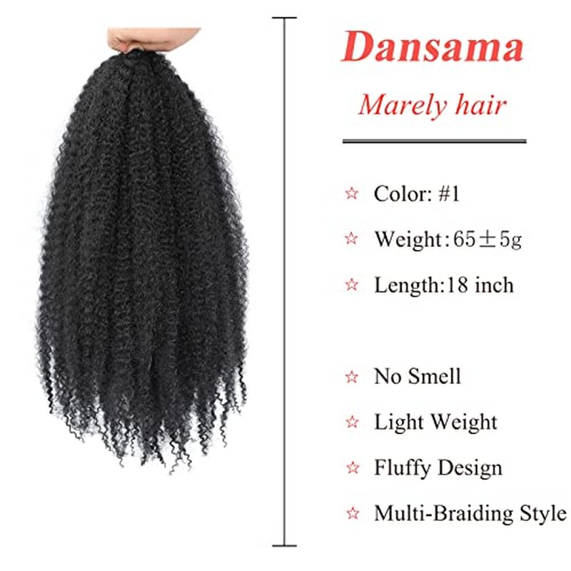 Dansama 18 Inch Marley Twist Braiding Hair, Fluffy Marley Hair for Faux Locs, Curly Braiding Hair Extensions (18 Inch (Pack of 3), #1)
