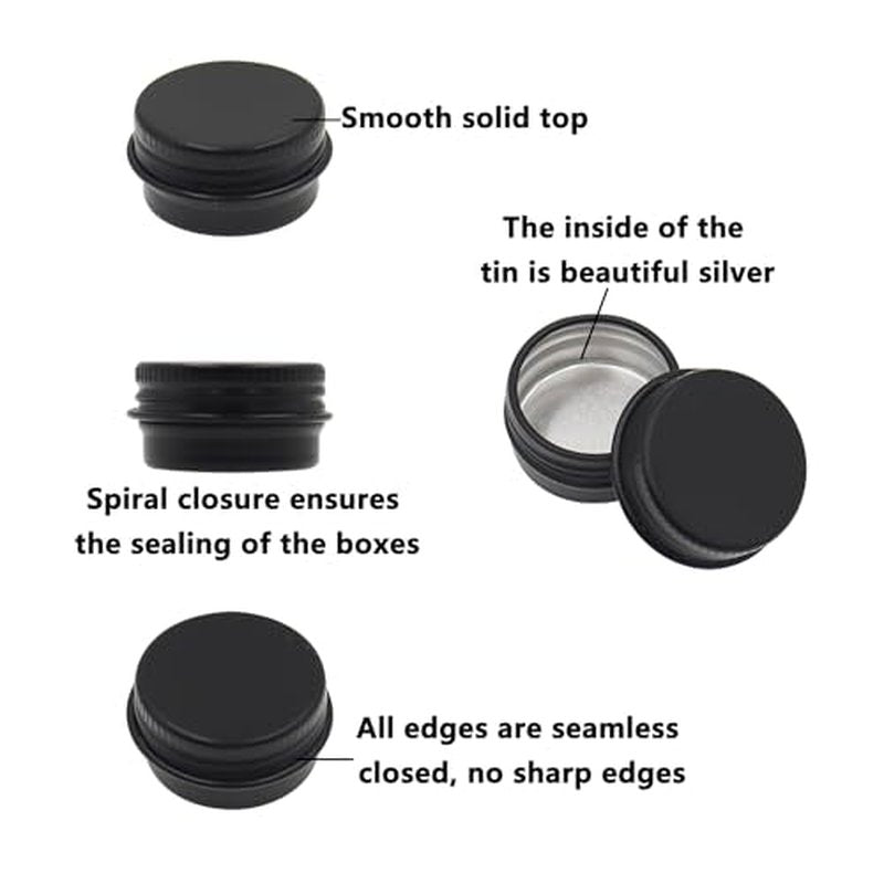 Aluminum Tin Jars Containers,ULIFESTAR Leak Proof Cosmetic Tin Jars Containers,Round Tin Cans with Lids,10PCS Black Cosmetic Sample Refillable Containers for Spice (7.1 ounces 92*45mm/3.62*1.77")