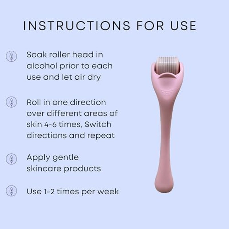 Derma Roller Microneedling Roller, 0.25mm Stainless Steel, Roller for Face, Beard, Hair, Body, Microneedle Derm Stamp with Storage Case | For Women and Men | (Matte Baby Pink)