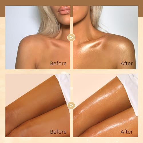 UCANBE Face Body Glitter Liquid Highlighter Illuminator Dewy Drops with Makeup Brush, Makeup Sparkle Shine Luminizer Enhancer Skin Tint 50ml/1.69oz (01 Champagne Gold, Standard)