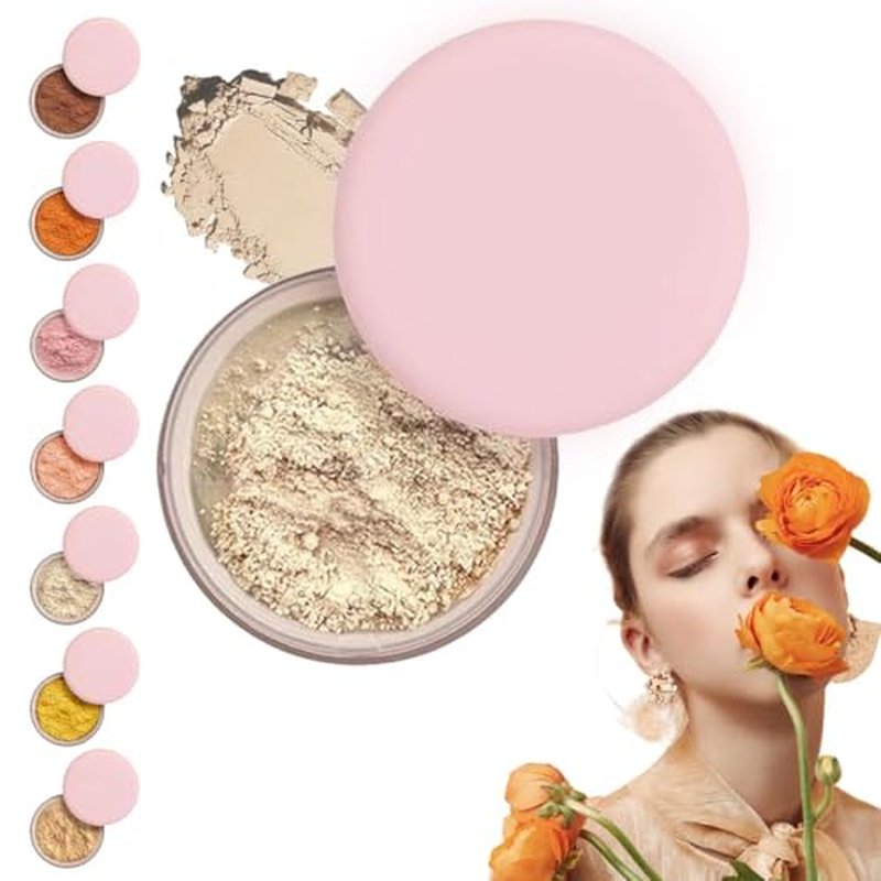 Blurring Setting Powder, Upgrade Pink Setting Powder Makeup Waterproof Setting Powder for All Skin Tones (Beige, L)