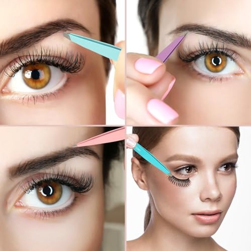SWEET VIEW 7pcs Eyebrow Tweezers Set, Stainless Steel Tweezers for Women and Man, Precision Plucker Tweezers for Facial Hair, Chin, Eyebrow, Splinter and Ingrown Hair