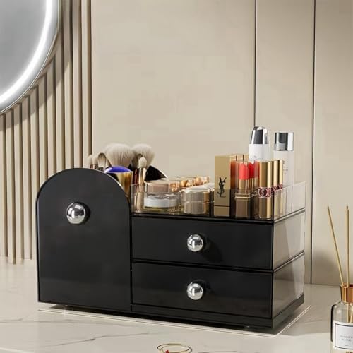 Makeup Organizer with Drawers,High-Capacity Skincare organizers,Makeup Brushes Holder,Make up organizers for Vanity,Cosmetic Display Cases,Bathroom Countertop Organizer(Black)