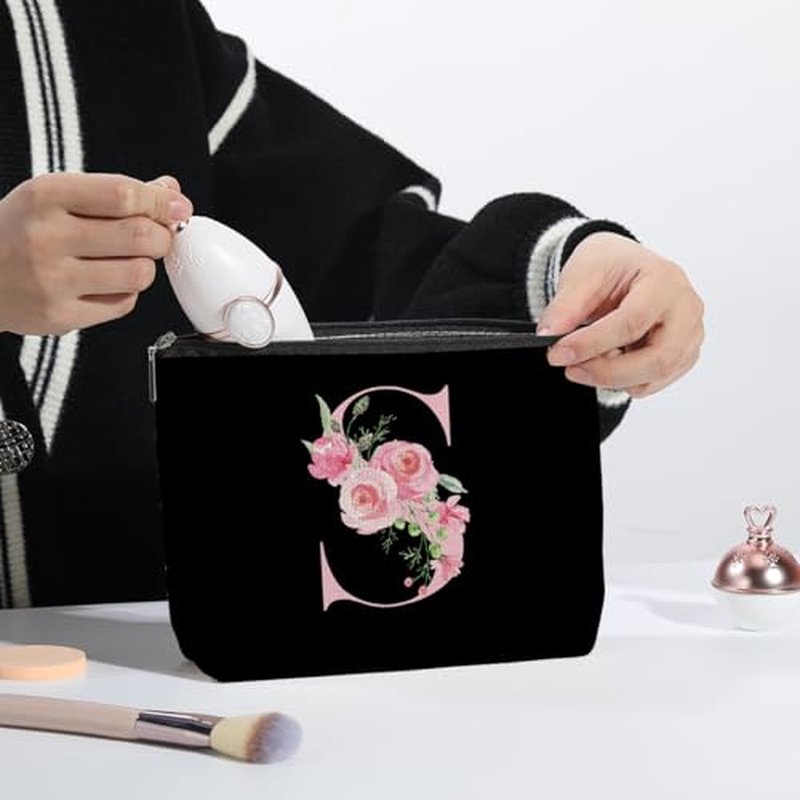 kdxpbpz Initial Makeup Bag, Personalized Gifts for Women, Bridesmaid Gifts, Birthday Gifts for Women Mom, Gifts for Best Friend, Bride Bridesmaid Cosmetic bag (Pink, T)