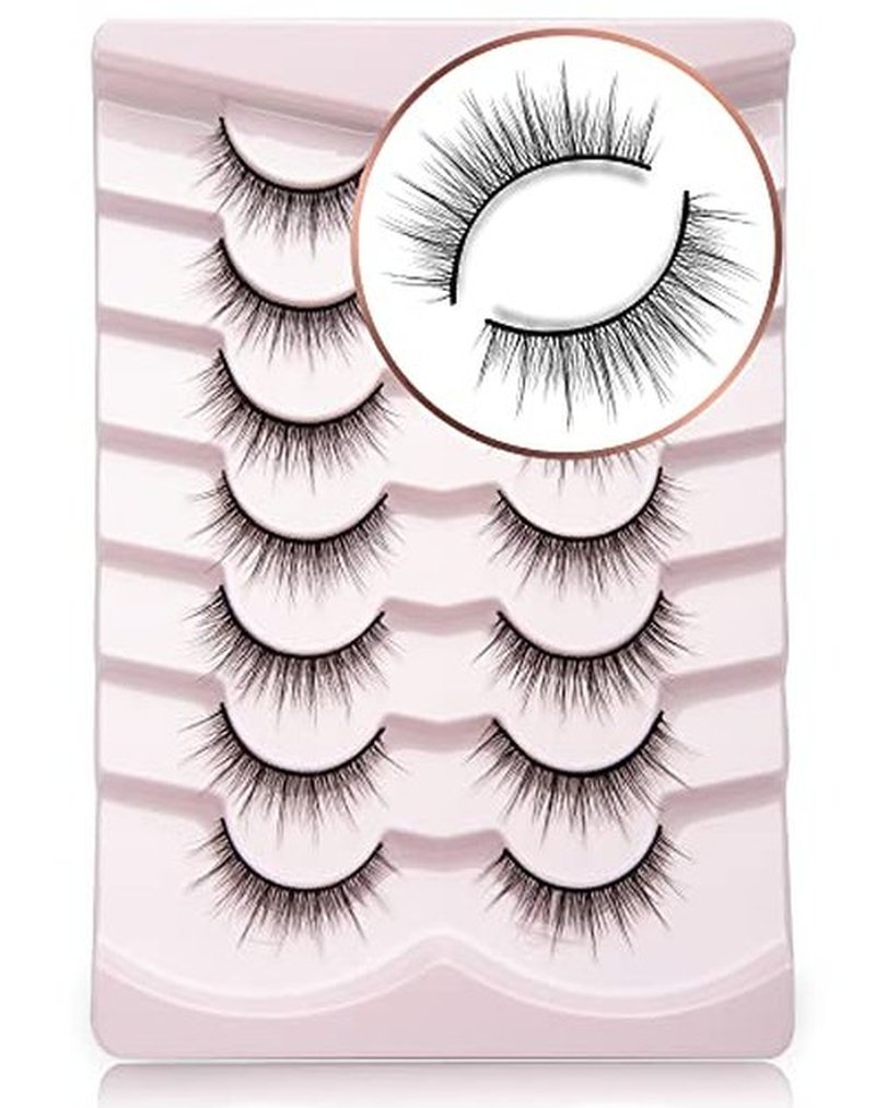 Onlyall Natural Lashes Wispy Lashes Natural Look False Eyelashes Natural Flared Eyelashes False Eye Lashes Soft Fluffy Lashes 7 Pairs DK56