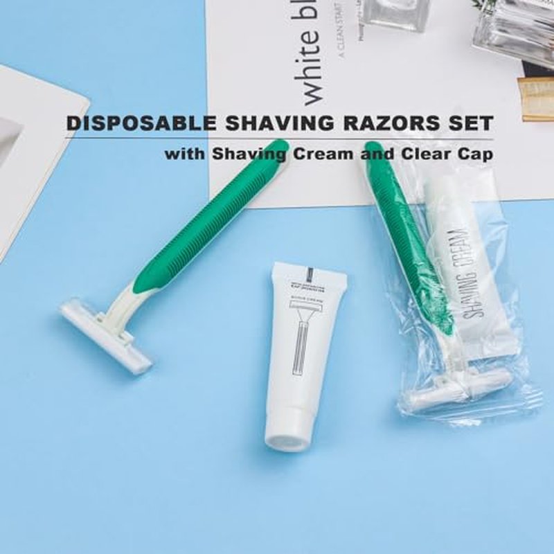 Disposable Razors in Bulk Pack of 30,Green Disposable Shaving Razors Individual Wrapped Twin Blade Bulk Disposable Razors with Clear Cap and 10g Shaving Cream for Homeless,Hotel,Travel,Charity,Shelter