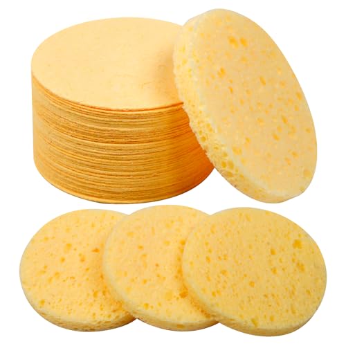 50-Count Compressed Facial Sponges, 100% Natural Cosmetic Spa Sponges for Facial Cleansing for Daily Facial Cleansing, Exfoliating Mask, Makeup Remover. Ideal for Home and Travel.