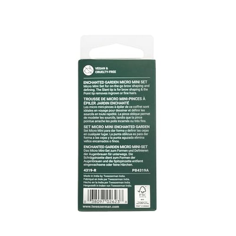 Tweezerman Enchanted Garden Micro Mini Slant & Point Tweezer Set - Eyebrow Tweezers for Women and Men