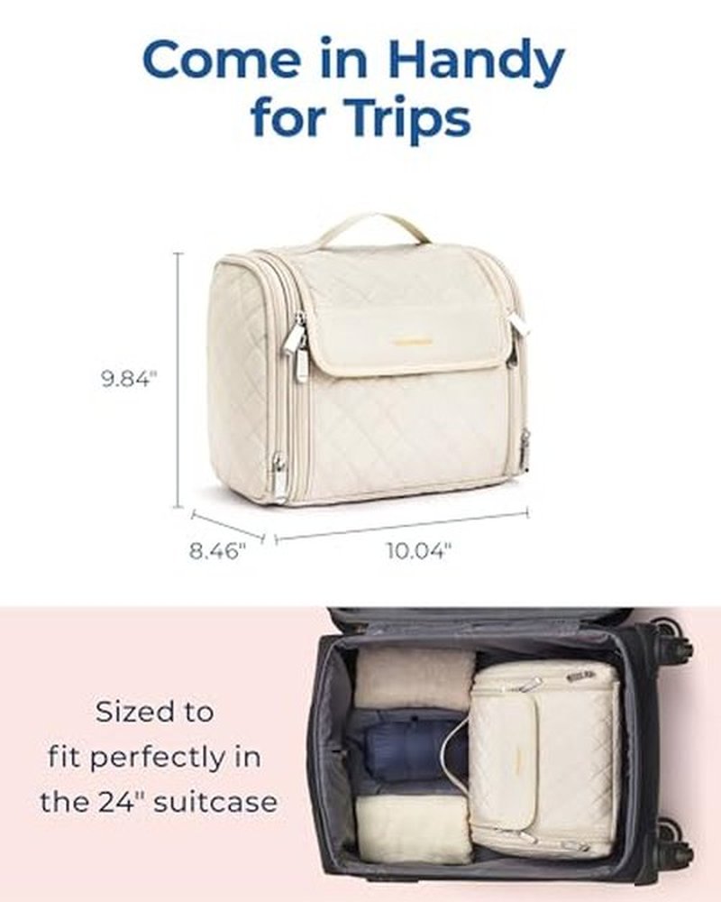 BAGSMART Toiletry Bag Travel Makeup Bag with Hanging Hook, Cosmetic Bag Make Organizer Case, Large Capacity Water-resistant Organizer for Toiletries Accessories Brushes Sponge, Beige