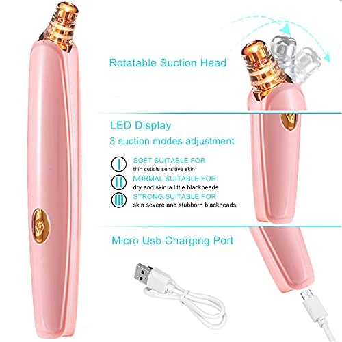 Blackhead Remover Pore Vacuum Cleaner - Upgraded Facial Pore Cleaner - Electric USB Pore Vacuum with 5 Probes - Upgraded Blackhead Suction Tool - Blackhead Remover Kit (Pink)