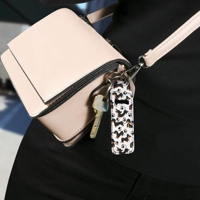 SEANATIVE Cute Dachshund Lipstick Holder Keychain Neoprene Lip Balm Holder Portable Lip Gloss Keychain Pocket Keychain Clip-on Sleeve Chapstick Holder for Women Travel