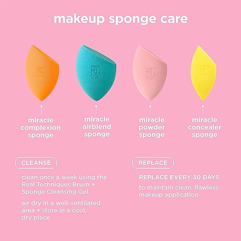 Real Techniques Mini Miracle Complexion Sponge 4 Pack, Small Makeup Blending Sponges, For Foundation & Concealer, Mini Size for Under Eyes & Touch-Ups, Travel Friendly, Stocking Stuffer, Latex-Free