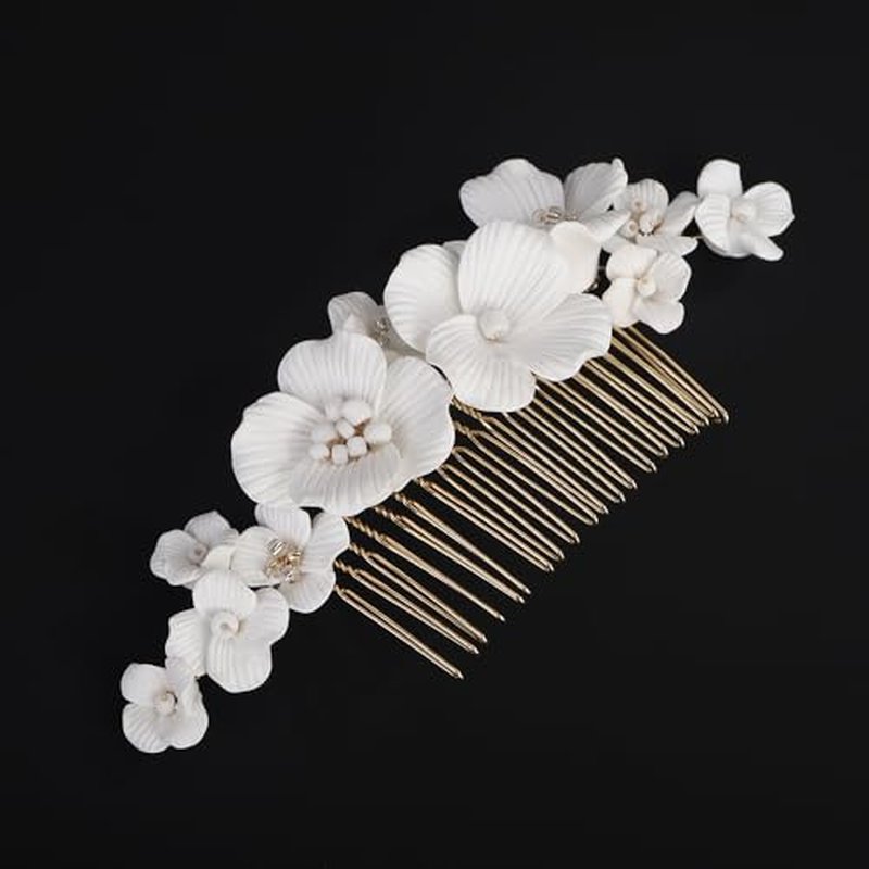 BERYUAN Flowers Wedding Hair Comb Bridal Elegant Flowers Headpiece Flowers Hair Side Comb Gold Wedding Hair Accessories for Women Girls (gold)