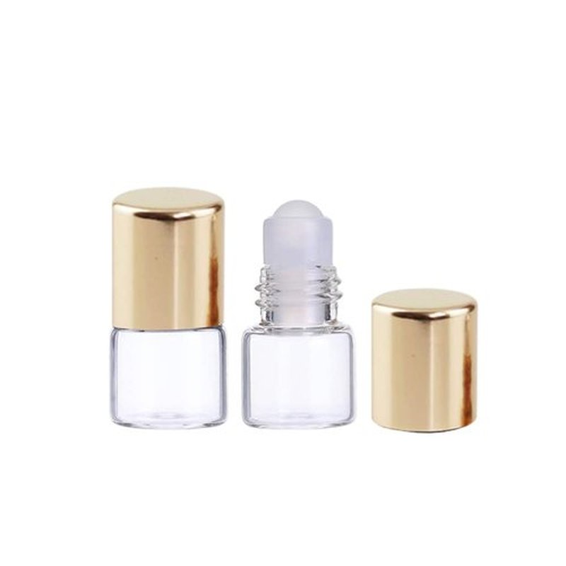 UUYYEO 12 Pcs 1ml Mini Glass Roll on Bottles Roller Bottles Refillable Essential Oil Bottles Aromatherapy Bottles Sample Vials Container Golden
