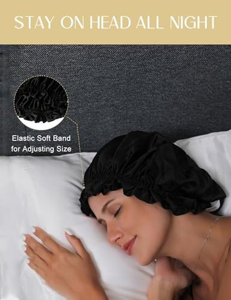 ZIMASILK 100% Mulberry Silk Bonnet for Women Hair Care, Double-Layer Silk, Natural Silk Hair Wrap for Sleeping with Elastic Stay On Head (1Pc, Navy Blue)
