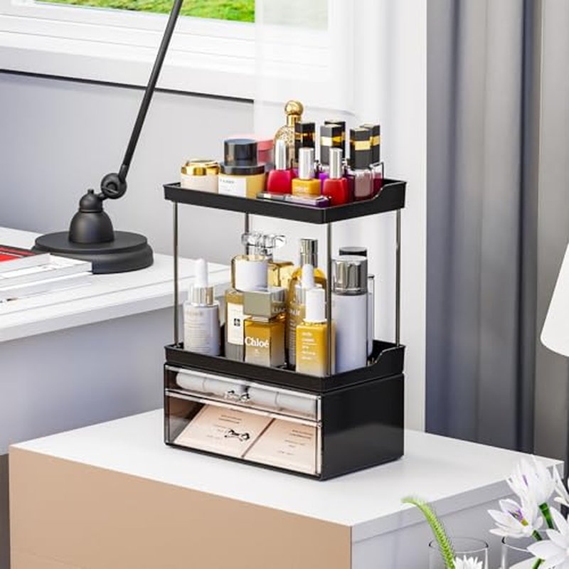 Yieach 2 Pack Clear Makeup Organizer With Drawers - Stackable Design,14.5" Tall Large Capacity - Suitable as Bathroom Counter Organizer,Vanity Beauty Organizer,Dresser Top Organizer for Bedroom
