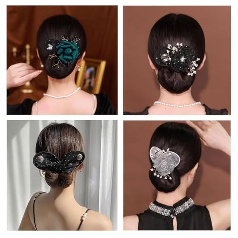 HUIQINGLI Characterh Character Hair Accessories, Insstyle Full Star Flower Hair Accessories, Women Hand Embroidered Flowers Deft Bun, Lazy Hair Curler (2PCS-C)