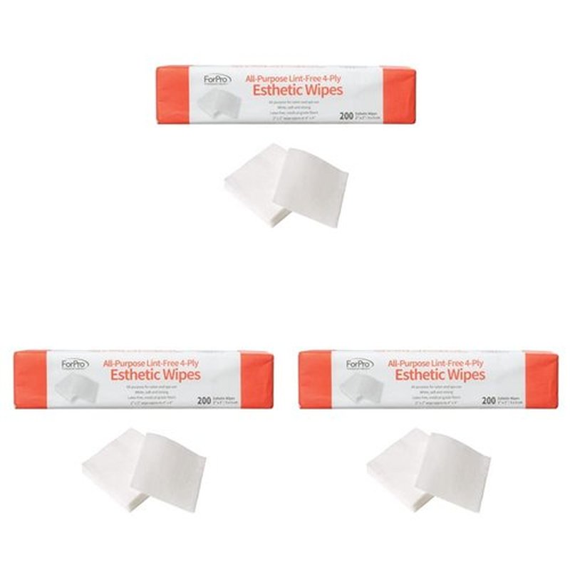 ForPro All-Purpose Lint-Free 4-Ply Esthetic Wipes, for Salon and Spa Use, Soft, Strong and Durable, Latex-Free, Medical-Grade Fibers, 2” x 2”, 200-Count (Pack of 3)