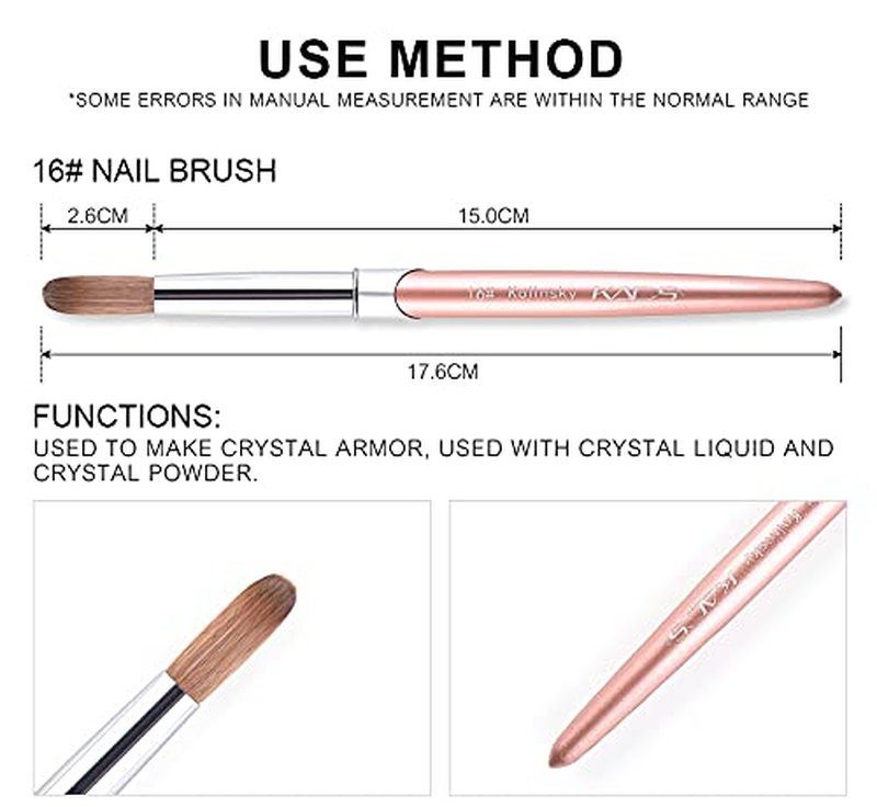 KADS 100% Kolinsky Sable Acrylic Brush Nail Brush for Acrylic Application Round Head Crimped Nail Art Brush Manicure Tool (16#)