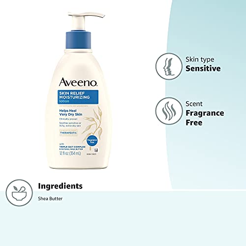 Aveeno Skin Relief Body Care Set, Daily Moisturizing Body Wash for Dry Skin, 18 oz & Skin Relief 24 Hour Moisturizing Body Lotion for Sensitive Skin, 12 oz, Fragrance Free, 2 Pack