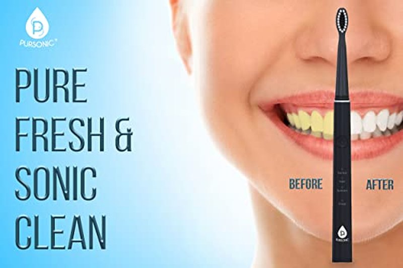 Pursonic Whitening USB Rechargeable Sonic Toothbrush-12 Brush Heads!- 38,000 Brush Strokes Per Minute-3 Brushing Modes with 2 Minute Auto Timer (Black)