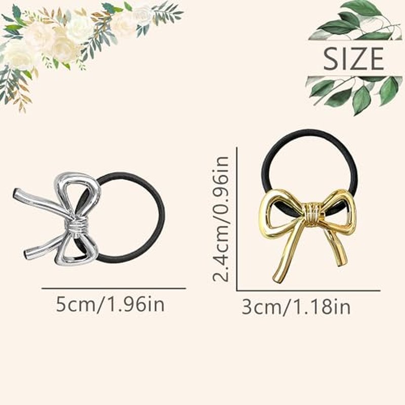 Metal Bow Hair Tie Ponytail Holders Hair Cuff Gold & Silver Metal Hair Ties Scrunchies Hair Accessories for Women Hair Elastic Rubber Bands for Hair No Damage 2 PCS (style-01)