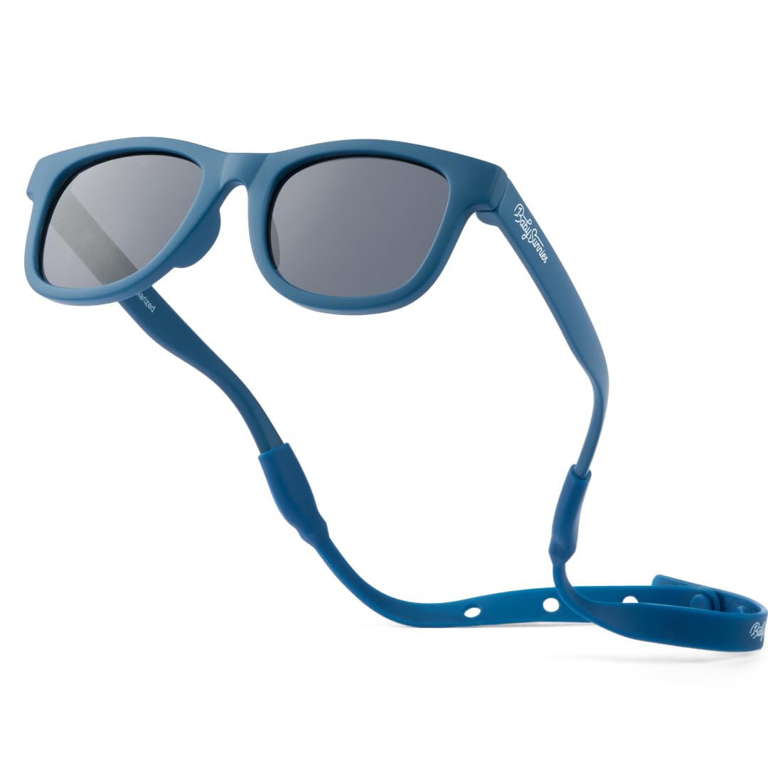 BABY SUNNIES Polarized Baby Sunglasses with Strap - Unbreakable Flexible Infant Sunglasses for Toddlers & Newborns 0-24 Months - Navy Blue - Baby Beach Essentials - Infant Travel Essentials