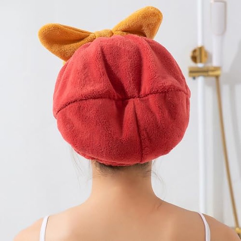 2Pcs Microfiber Hair Drying Caps Extrame Soft Ultra Absorbent Quick Drying Hair Turban Wrap Towels Bow Knot Shower Cap for Curly Long Thick Wet Hair Girls and Women (Burgundy+Yellow)