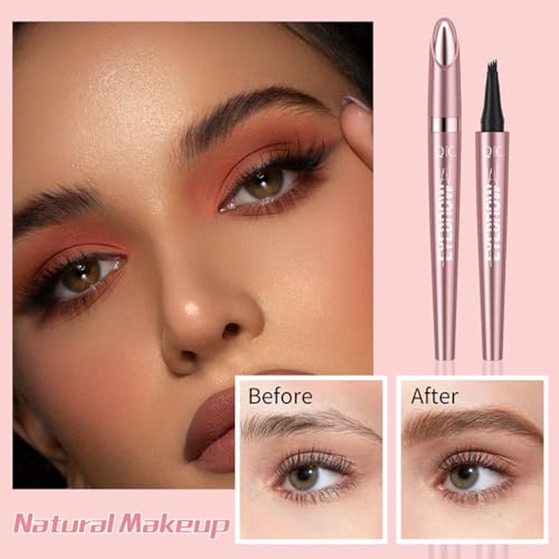 Microblading Eyebrow Pen,QIC Eyebrow 4 Tip Brow Pencil,Long-Lasting Natural Eyebrow Hair,Waterproof Magic Eyebrow Pencil Eyebrow Brush(Brown)