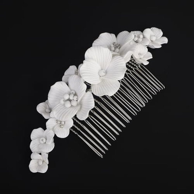 BERYUAN Flowers Wedding Hair Comb Bridal Elegant Flowers Headpiece Flowers Hair Side Comb Silver Wedding Hair Accessories for Women Girls (silver)