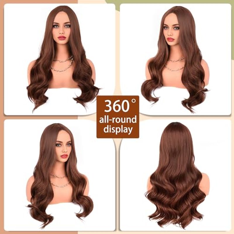 TOZIKA Red Wig Long Copper Red Auburn Wig for Black Women 26 Inch Wavy Wig Natural Looking Synthetic Middle Part Curly Wavy Wig for Daily Party Use Heat Resistant Fiber Wig