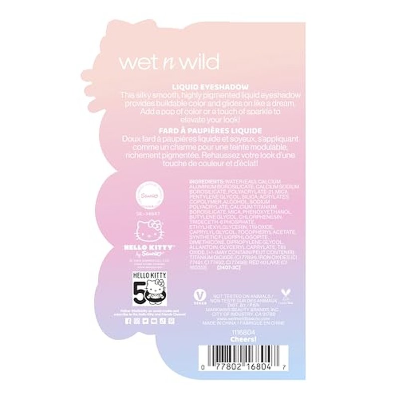wet n wild Hello Kitty Liquid Eyeshadow, Smooth, Blendable, Shimmery Matte Bubblegum Pink Shade, Cruelty-Free & Vegan - Cheers!