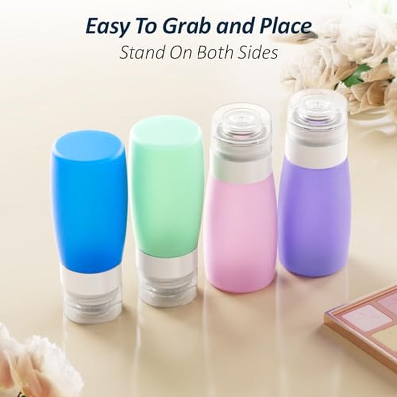 PACKISM TSA Approved Travel Bottles - 5 Pack Leakproof Silicone 3oz Travel Bottles for Toiletries with Clear Makeup Bag, Travel Accessories for Shampoo Conditioner Lotion Body Wash(BPA Free)