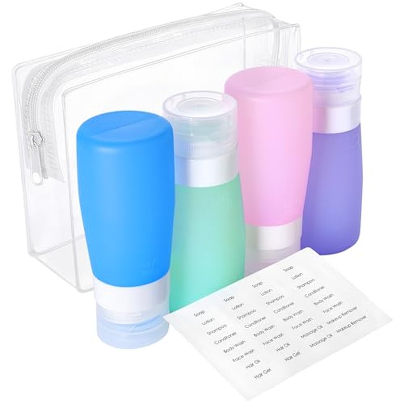 PACKISM TSA Approved Travel Bottles - 5 Pack Leakproof Silicone 3oz Travel Bottles for Toiletries with Clear Makeup Bag, Travel Accessories for Shampoo Conditioner Lotion Body Wash(BPA Free)