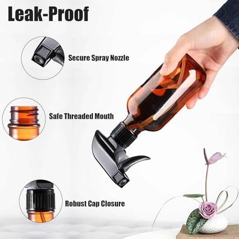 Plastic Spray Bottles Small, Mister Squirt Bottle 2 Pack, 10.1 oz Amber Refillable Empty Spray Bottles with Adjustable Mist/Stream, Water Spray Bottle for Hair, Plant, Pet, Cleaning, Cooking