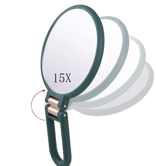 Stianiiie Handheld Mirror, 1X 15X Double Sided, Rotation Adjustable Handle, Portable Travel, 6.5 x 5.71 inches, ABS Engineered Plastic, Green, Modern Style, Tabletop Mount