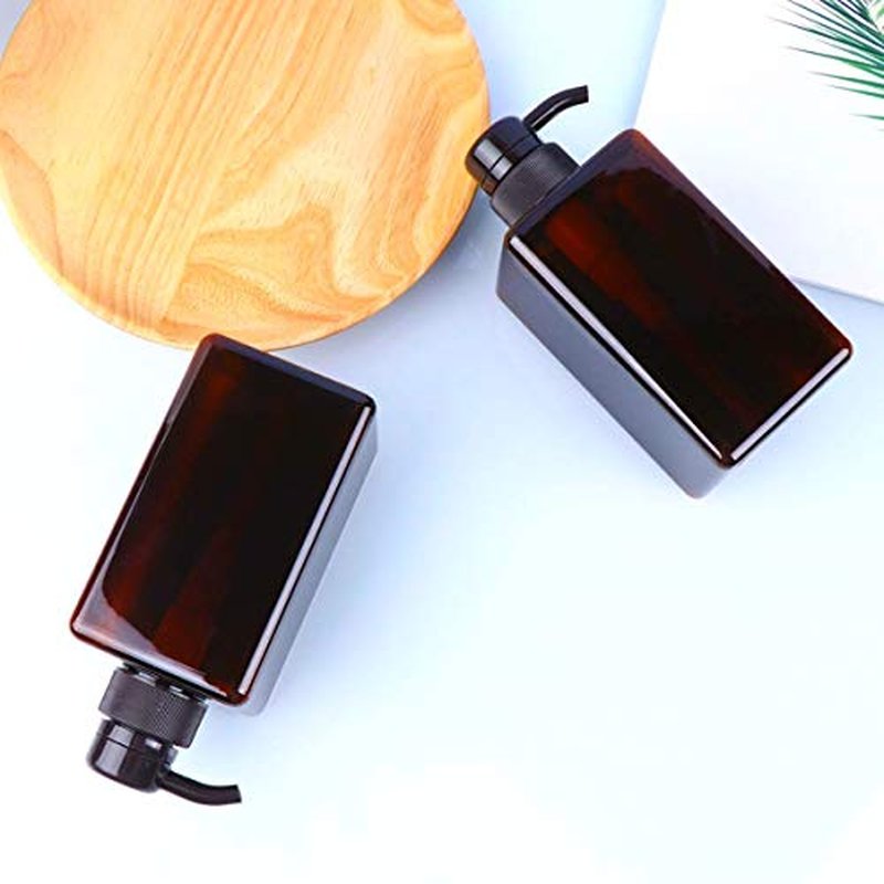 Pump Bottle, Refillable Plastic Empty Lotion Soap Dispenser Liquid Container for Bathroom Shampoo and Body Wash, 8.5oz/250ml Amber 2 Pack
