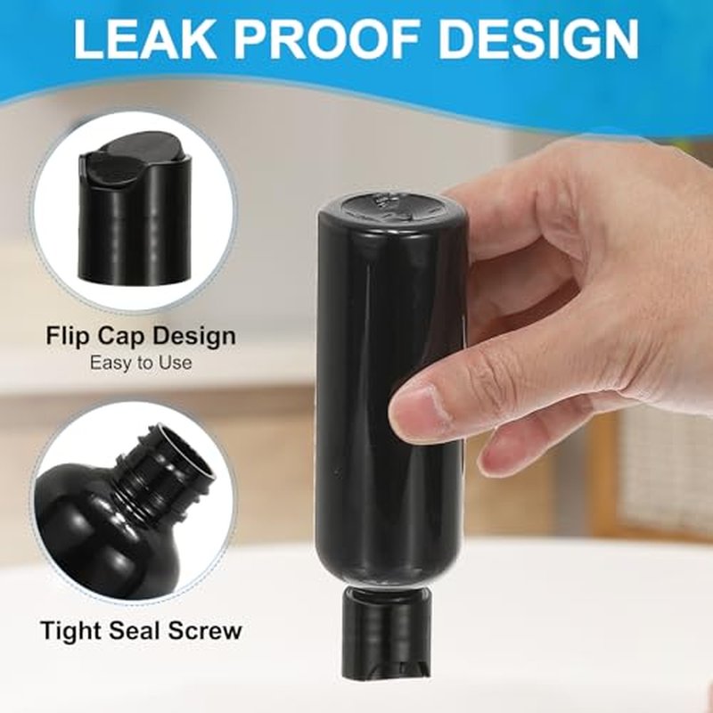 PATIKIL Travel Bottles with Disc Cap, 6 Pcs 3.4 Oz(100ml) Leak Proof Refillable Empty Dispenser Container Squeeze Bottle for Shampoo Toiletries Lotion Cream, Black