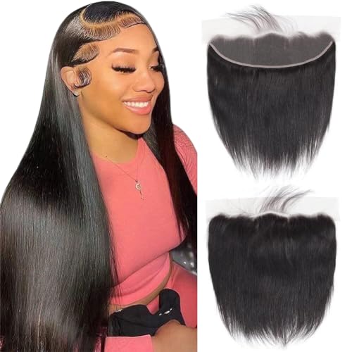 QTHAIR 14A Brazilian Hair Straight Human Bundles with Transparent Hd Lace Closure(16 18 20+14,Natural Black) 100% Unprocessed Human Hair with Swiss Lace Closure Brazilian Straight Weave Hair