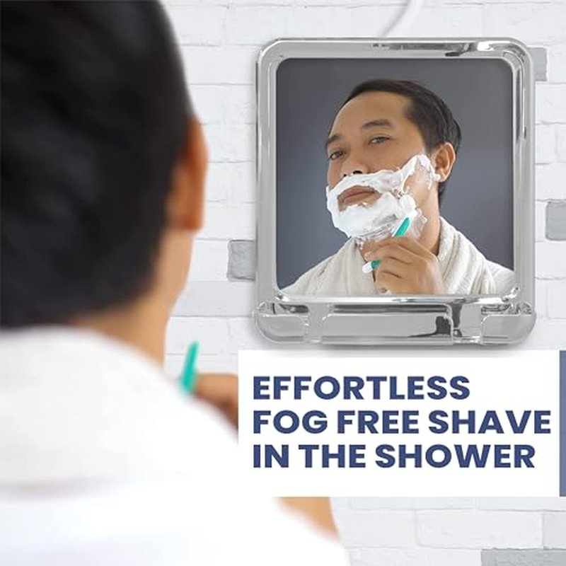 MIRRORVANA Fogless Shower Mirror for Shaving with Razor Holder and Dual Anti Fog Design - Hook for Hanging - Shatterproof 8" x 7" Surface (Chrome)