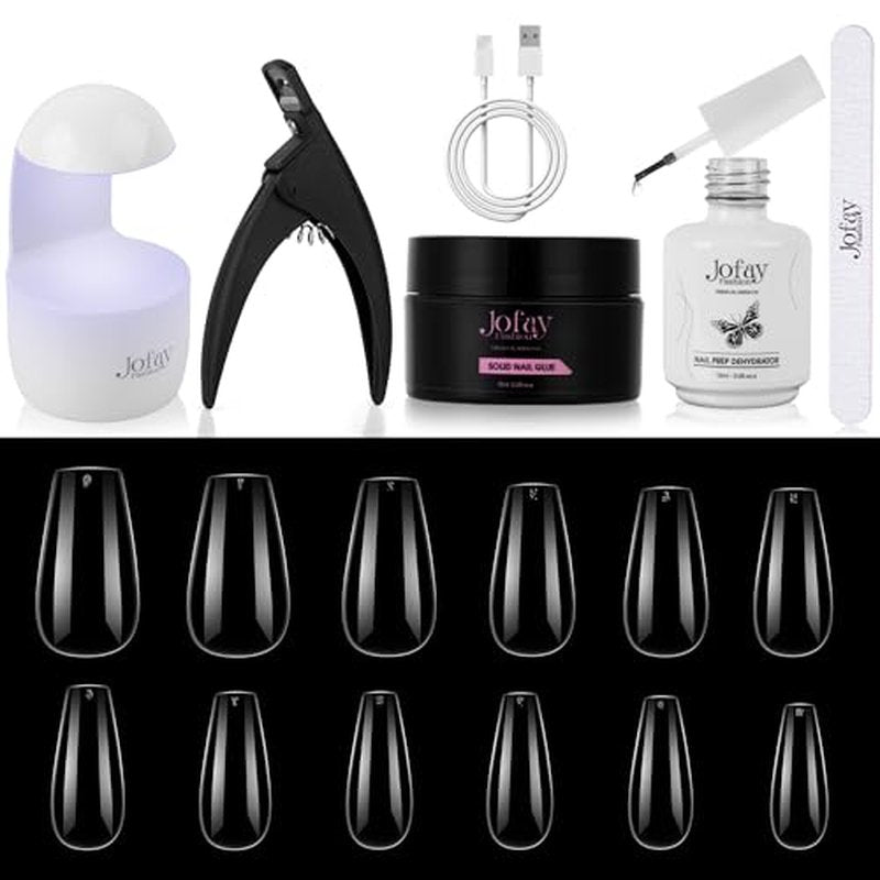 Gel Nail Kit , 1008Pcs Easy Nail Extension Set , Matte Short Almond Shape Full Cover False Nail Tips ,12 Size Gel Nail Extension Kit with Solid Nail Glue, LED Nail Light , Nail Prep Dehydrate