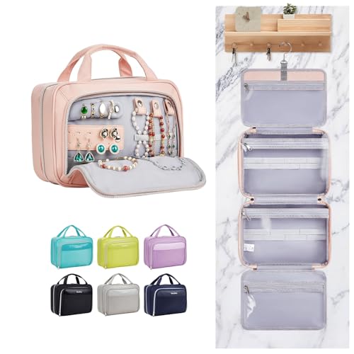 OlarHike Travel Toiletry Hanging Bag Waterproof Bags, Makeup bag, Toiletries, Jewelry, Travel Essentials 3 in 1 Packing Organizers, Cosmetic Travel-Sized Container, Medium Capacity for Women Pink